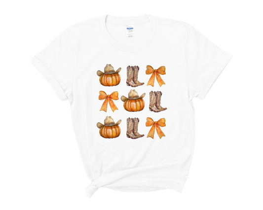 “Boots, bows & pumpkins” Tee