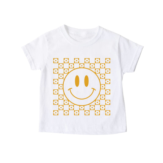 “Flower & Checkered Smiley” Tee